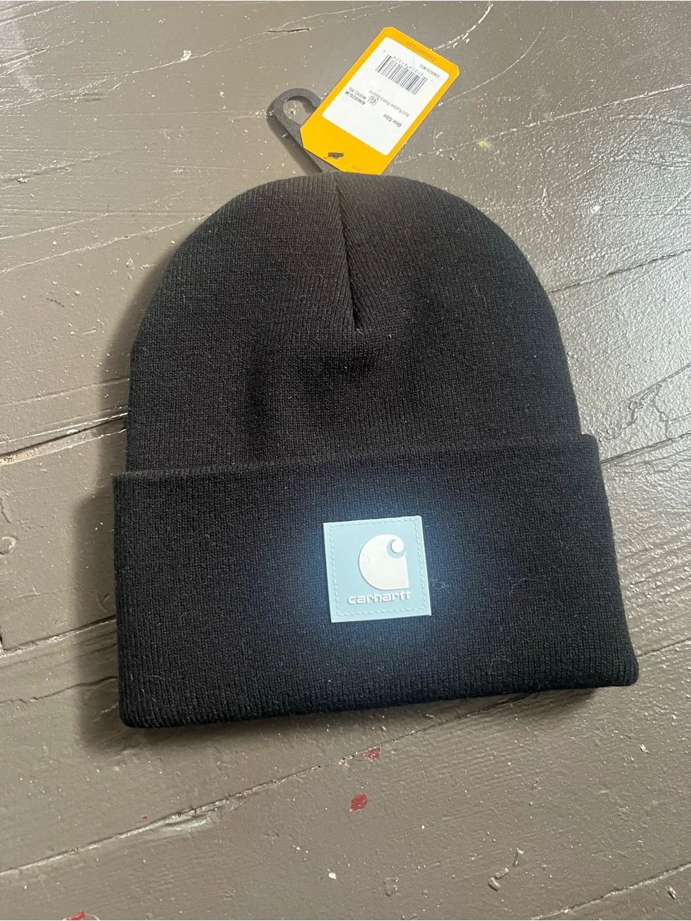 Carhartt Black Beanie with Light Blue Logo Patch